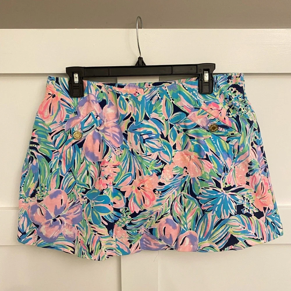 Lilly Pulitzer Madison Skort Bermudaful Multicolor Stretch Pull On Floral L RARE